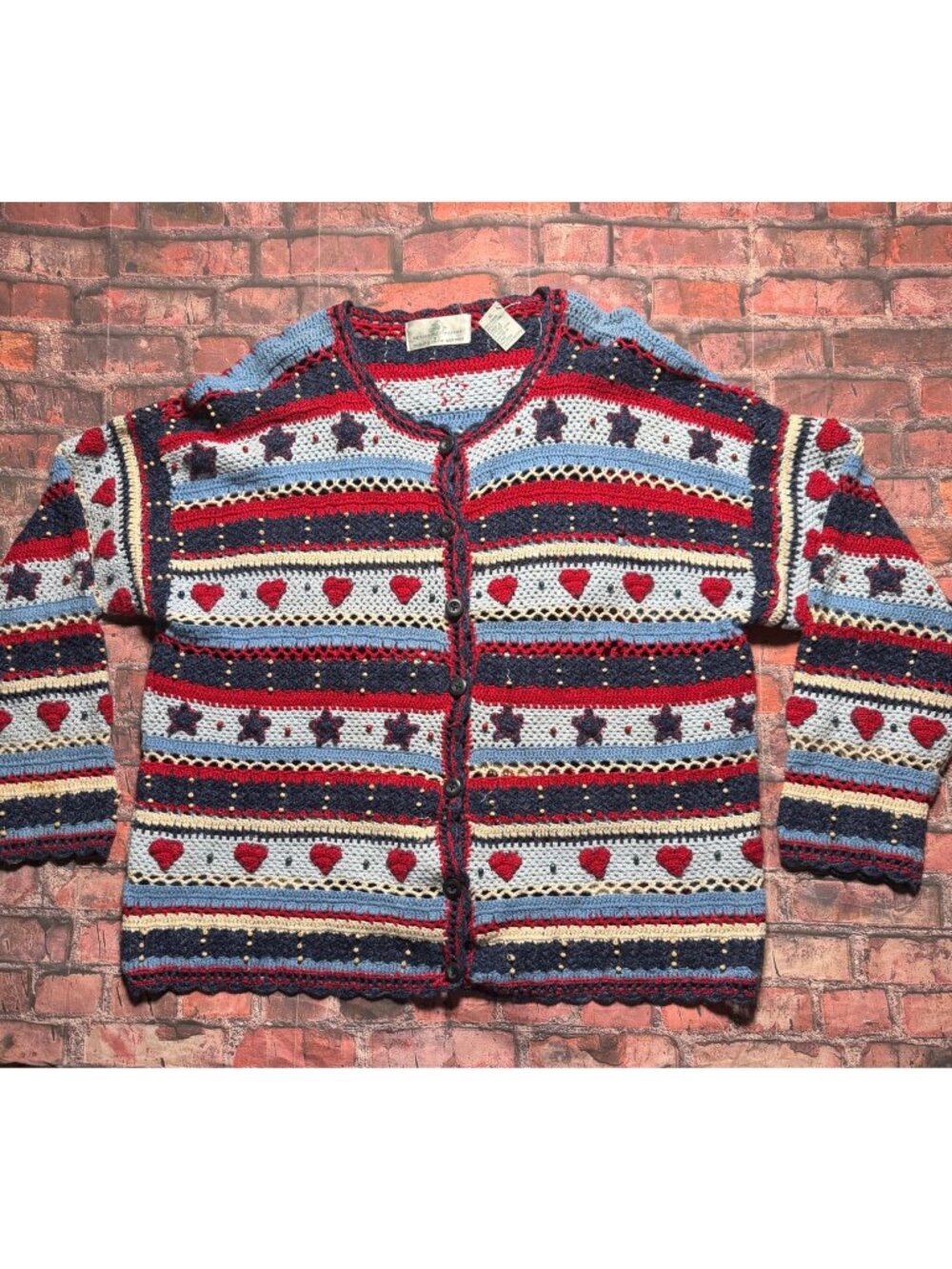 Vintage Design Options Philip Jane Gordon Crochet Cardigan Sweater Sz XL Cottage